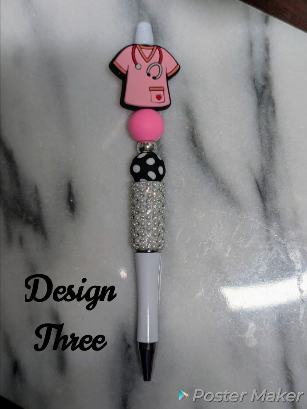 Handcrafted Pink Nurse Beaded Pen for Nurses - Black Ballpoint - Picture 5 of 6